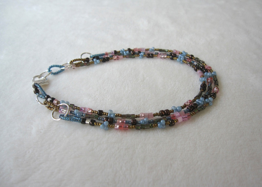 Triple Strand Glass Ankle Bracelet-SugarJewlz Handmade Jewelry