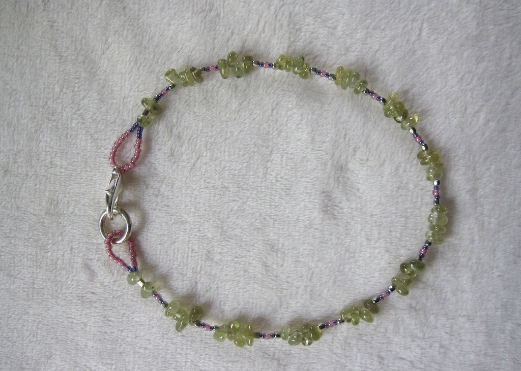 Green Garnet and Glass Ankle Bracelet-SugarJewlz Handmade Jewelry