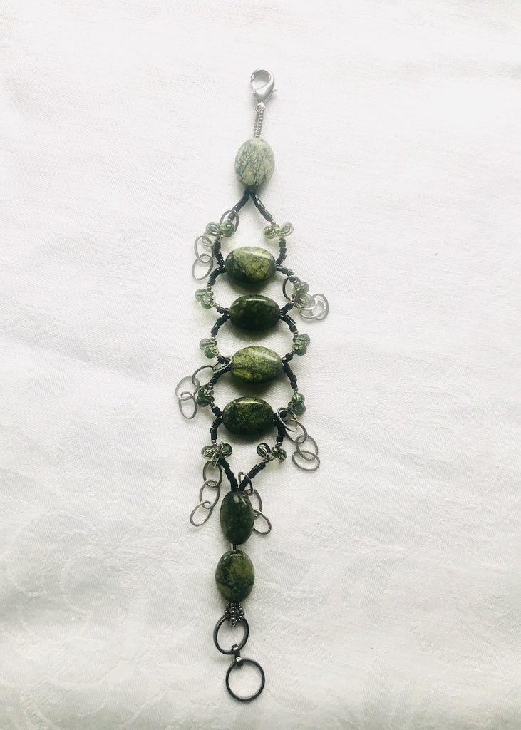 Green Agate Woven with Chain Bracelet-SugarJewlz Handmade Jewelry