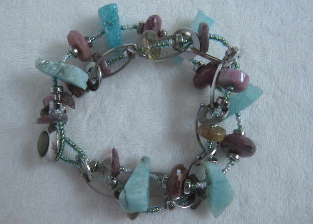 Druzy,Tourmaline,Ruby and Chain Bracelet-SugarJewlz Handmade Jewelry