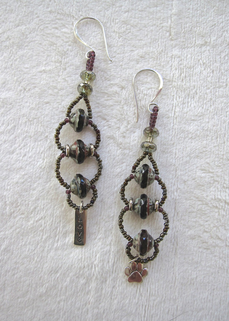 Woven Glass Charm Earrings-SugarJewlz Handmade Jewelry