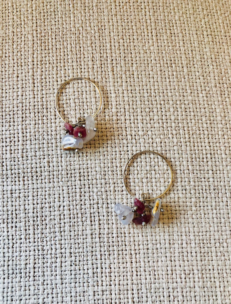 Freshwater Pearls and Tourmaline Hoop Earrings-SugarJewlz Handmade Jewelry