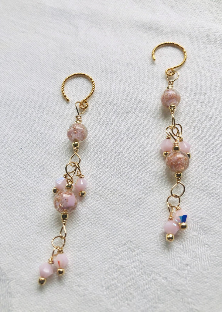 Light Pink Venetian Glass and Swarovski Crystals Earrings-SugarJewlz Handmade Jewelry