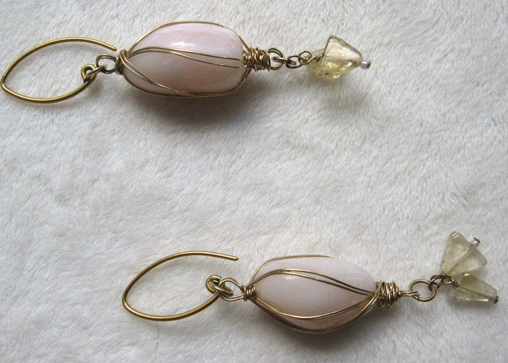 Pink Opal and Citrine Earrings-SugarJewlz Handmade Jewelry