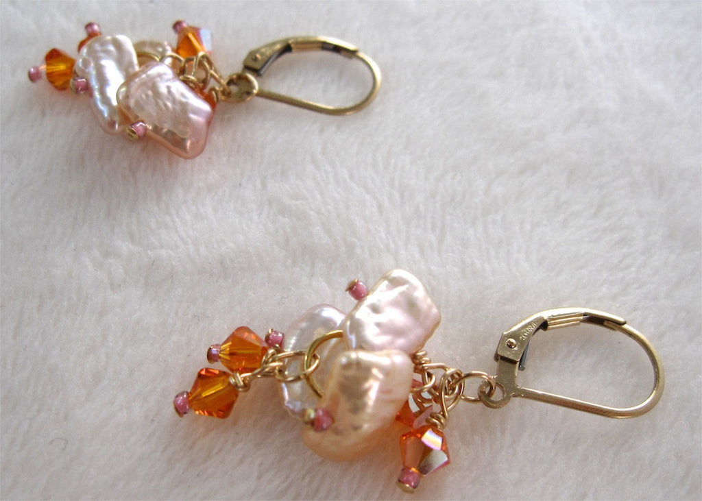 Pink Pearls with Swarovski Crystals Earrings-SugarJewlz Handmade Jewelry