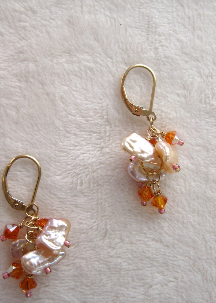 Pink Pearls with Swarovski Crystals Earrings-SugarJewlz Handmade Jewelry