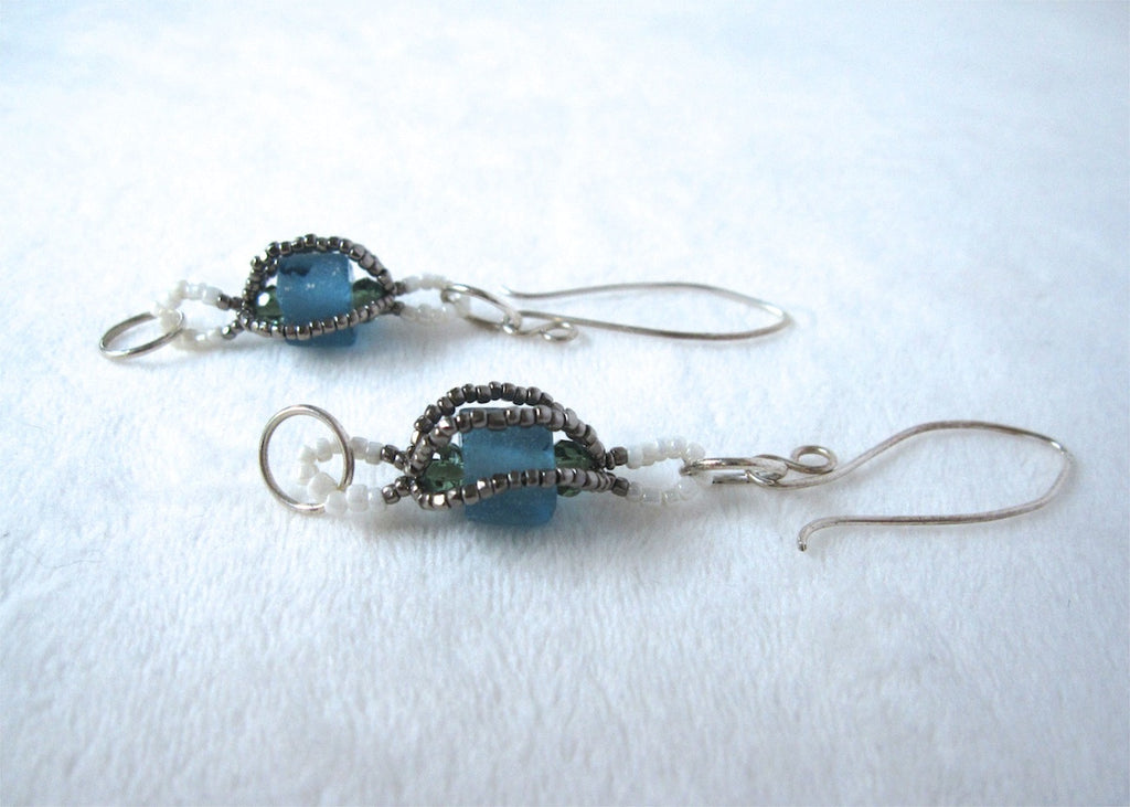 Hand Stitched Recycled Glass Earrings-SugarJewlz Handmade Jewelry