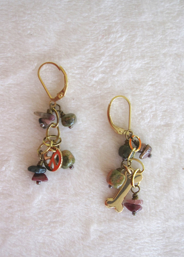 Charms and Gemstone Chips Earrings-SugarJewlz Handmade Jewelry