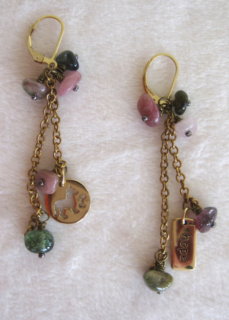 Tourmaline and Chain Charm Earrings-SugarJewlz Handmade Jewelry