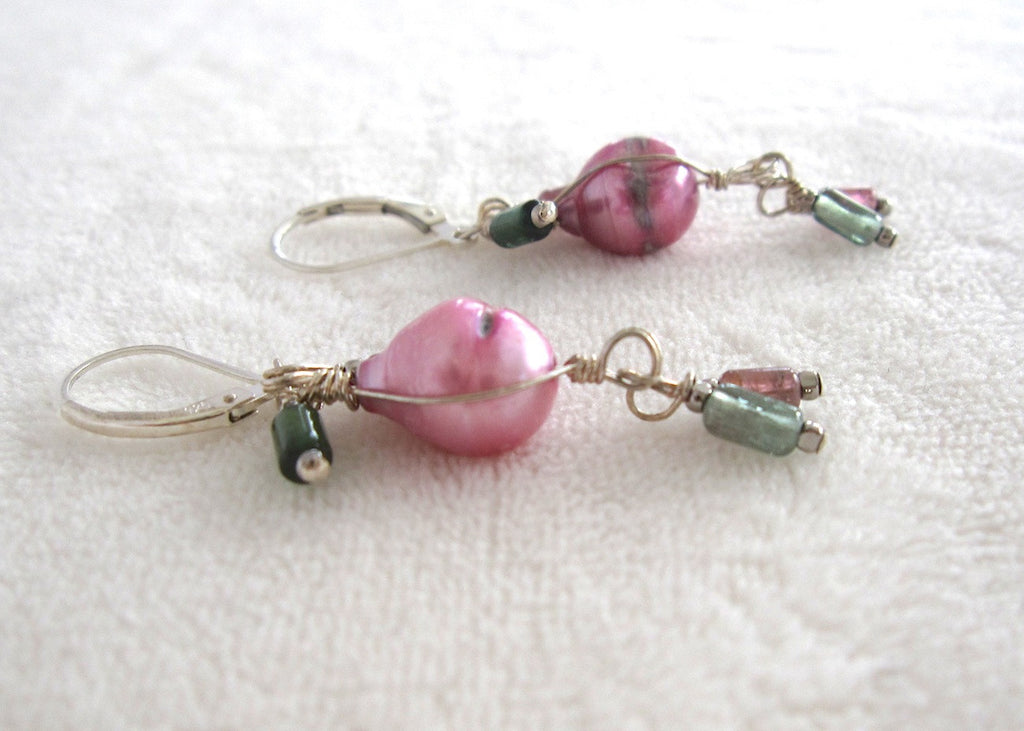 Ruby Pearls and Tourmaline Earrings-SugarJewlz Handmade Jewelry