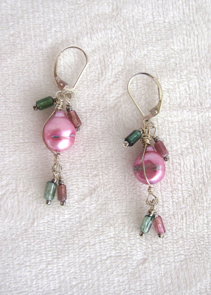 Ruby Pearls and Tourmaline Earrings-SugarJewlz Handmade Jewelry