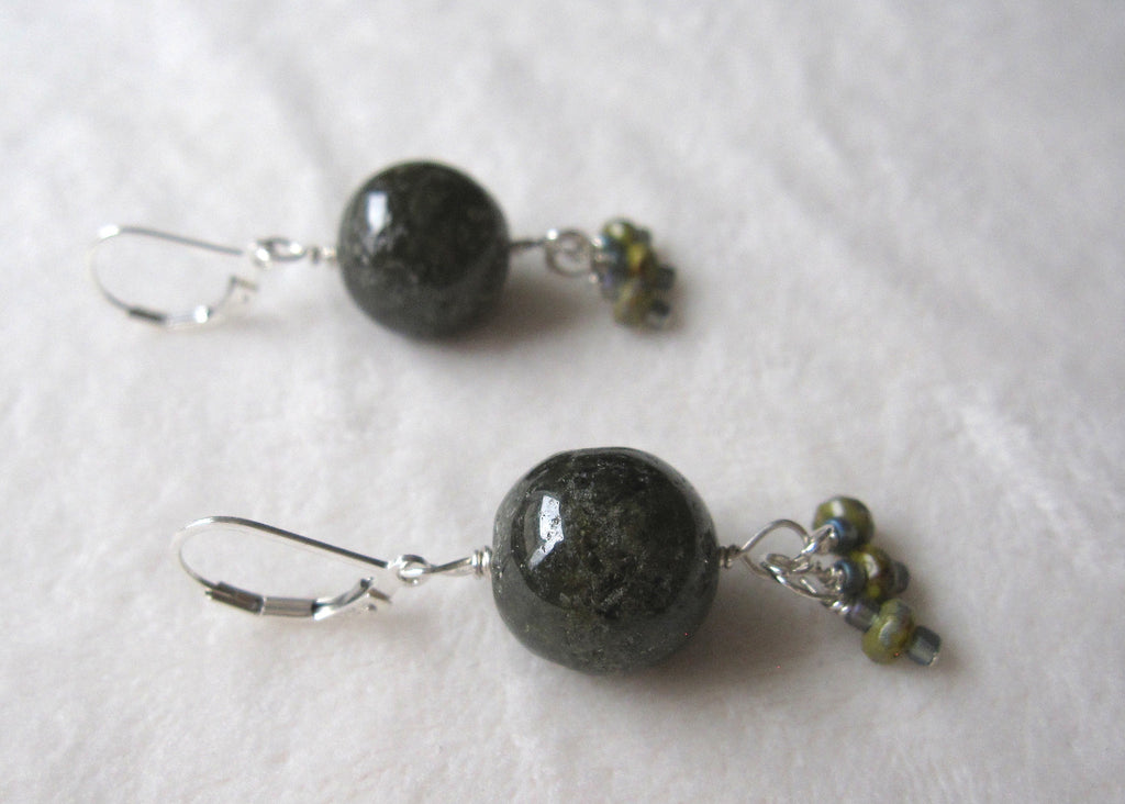 Green Garnet Globes with Glass Earrings-SugarJewlz Handmade Jewelry