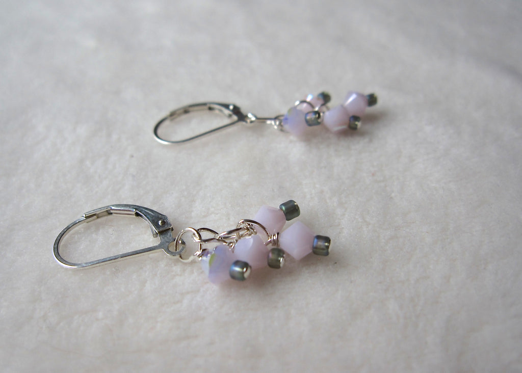 Short Pink Swarovski Crystal Earrings-SugarJewlz Handmade Jewelry