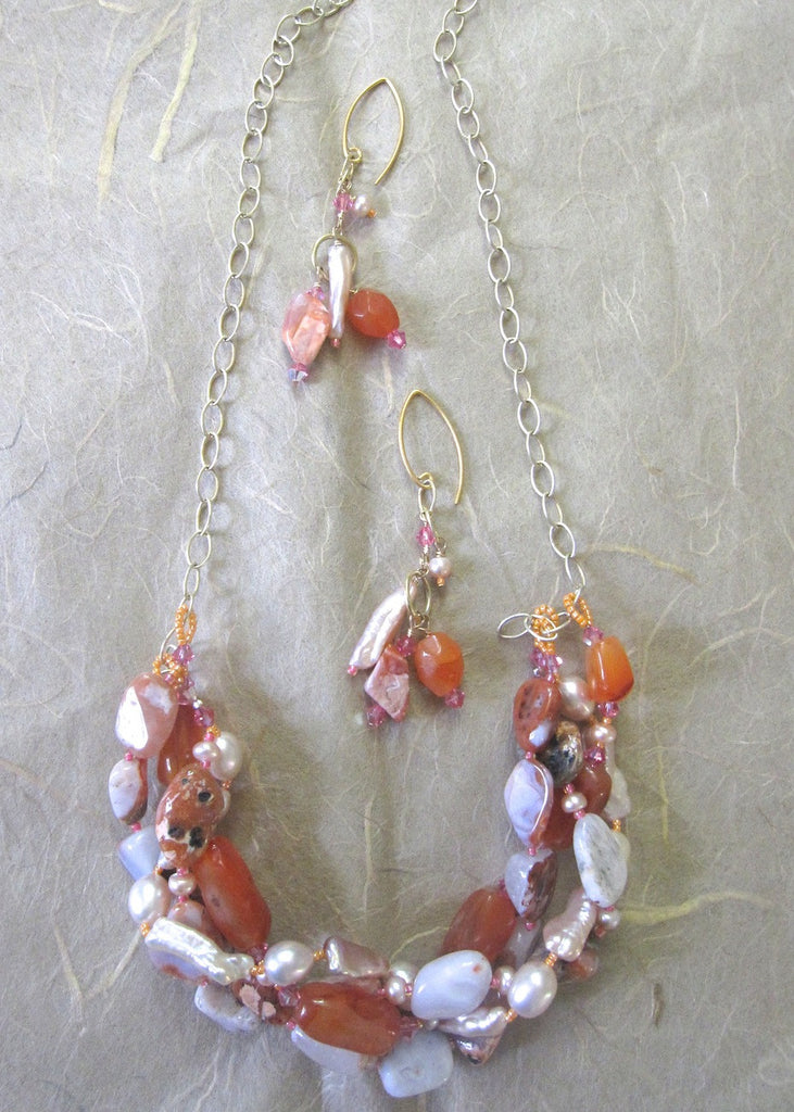 Carnelian and Fresh Water Pearls Set-SugarJewlz Handmade Jewelry
