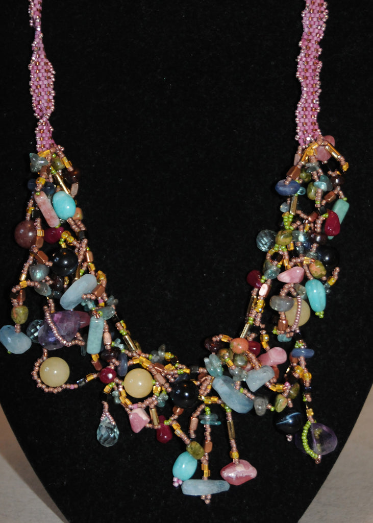 Hand stitched Freeform Gemstone Necklace-SugarJewlz Handmade Jewelry