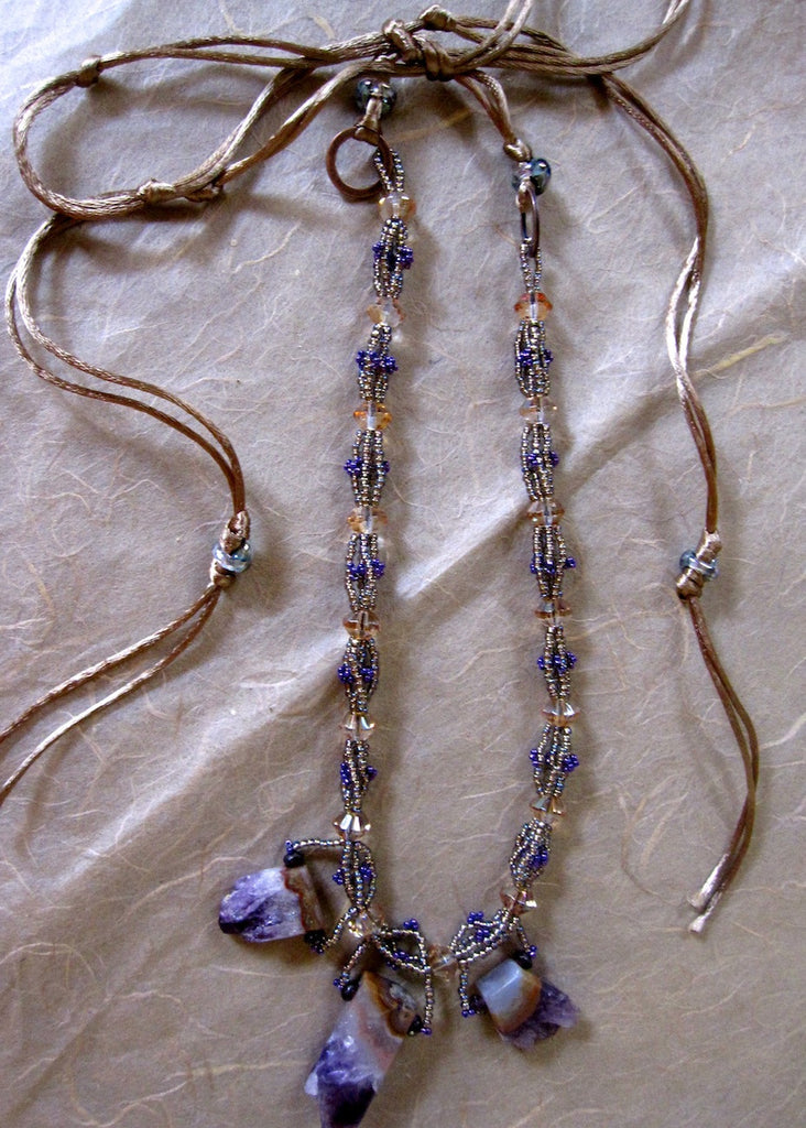 Amethyst Druzy Hand Stitched Necklace-SugarJewlz Handmade Jewelry