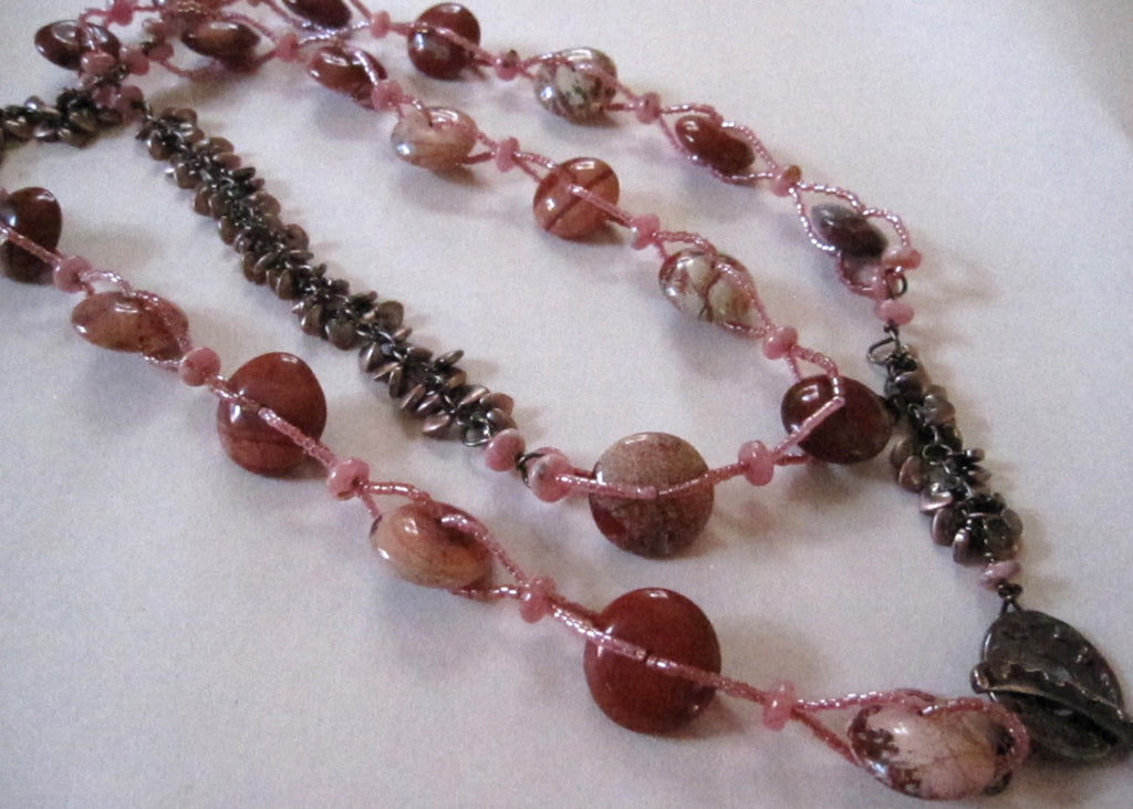 Agate Discs with Chain Segments Necklace-SugarJewlz Handmade Jewelry
