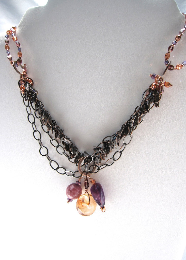 Three Pendants on Chain Necklace-SugarJewlz Handmade Jewelry