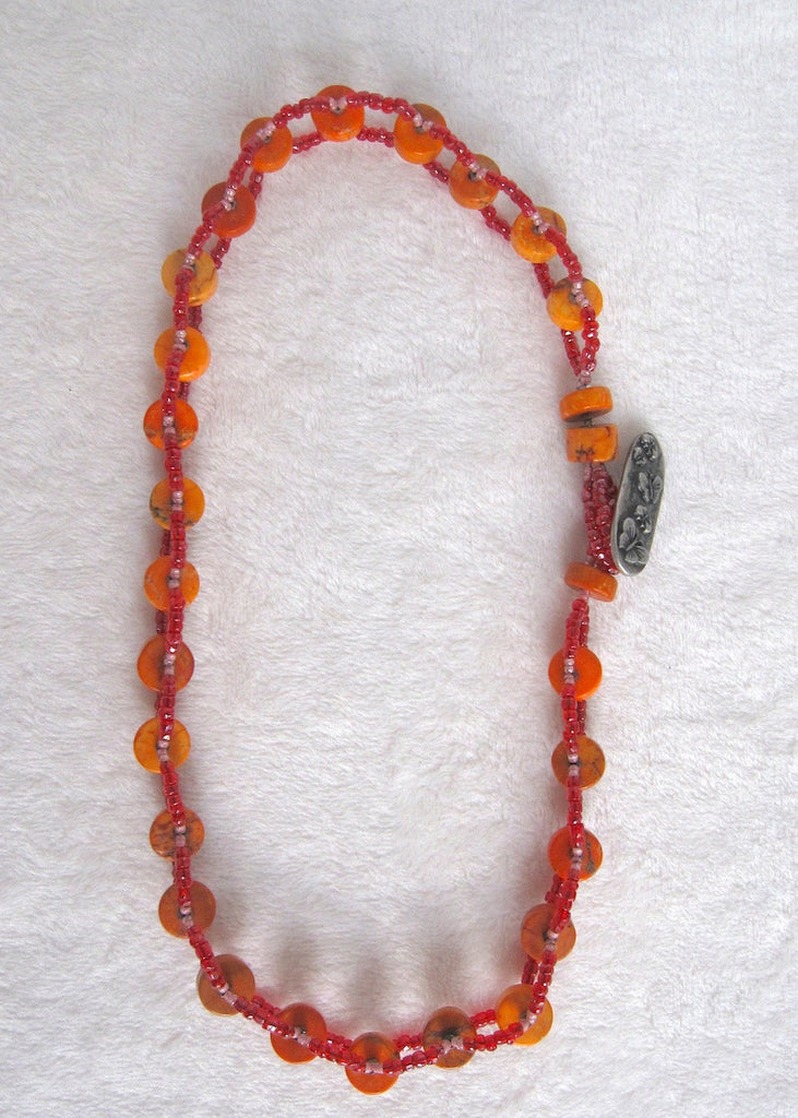 Orange Turquoise Woven Necklace-SugarJewlz Handmade Jewelry