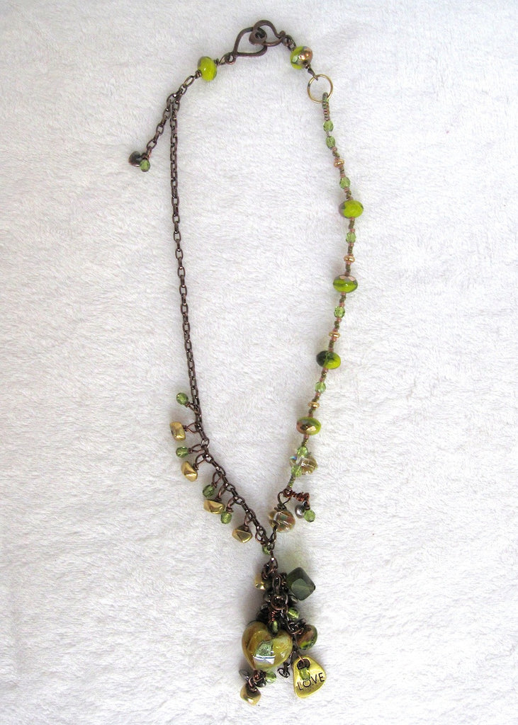 Asymmetrical Heart and Charm Tassle Necklace-SugarJewlz Handmade Jewelry