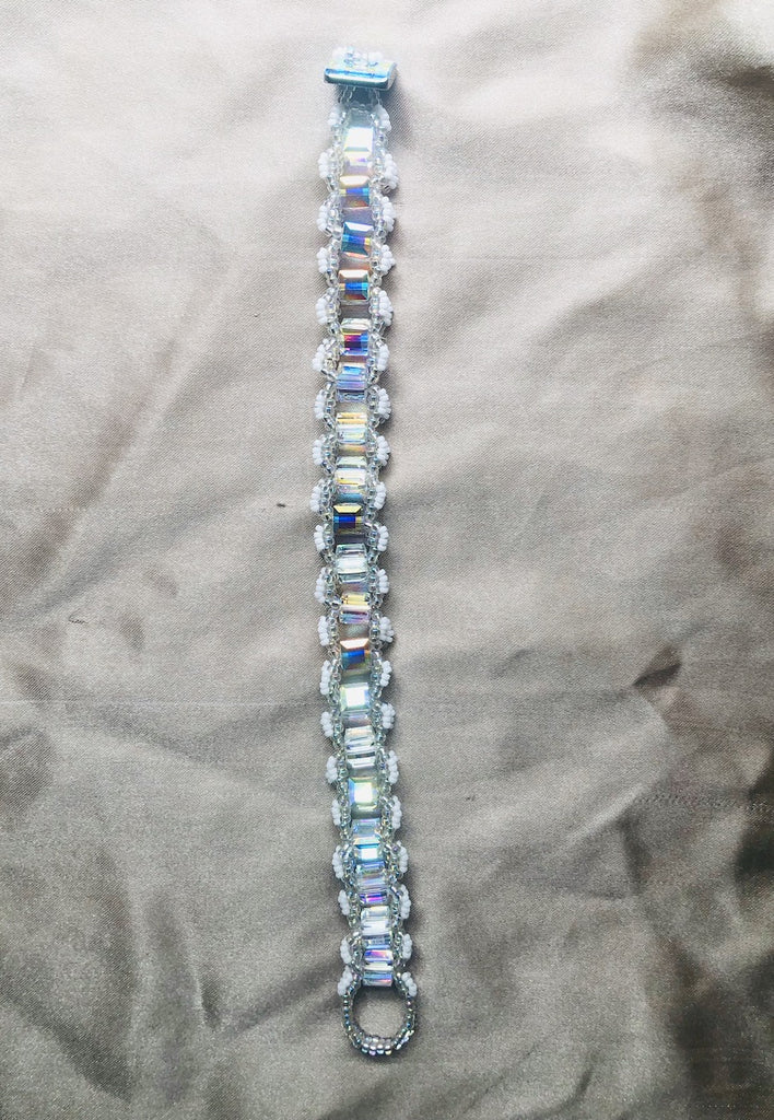 Swarovski Crystal Cubes Hand Stitched Bracelet with Swarovski Button-SugarJewlz Handmade Jewelry