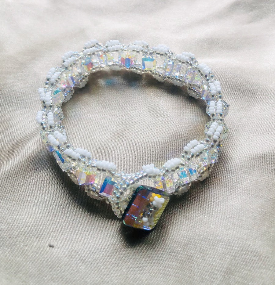 Swarovski Crystal Cubes Hand Stitched Bracelet with Swarovski Button-SugarJewlz Handmade Jewelry