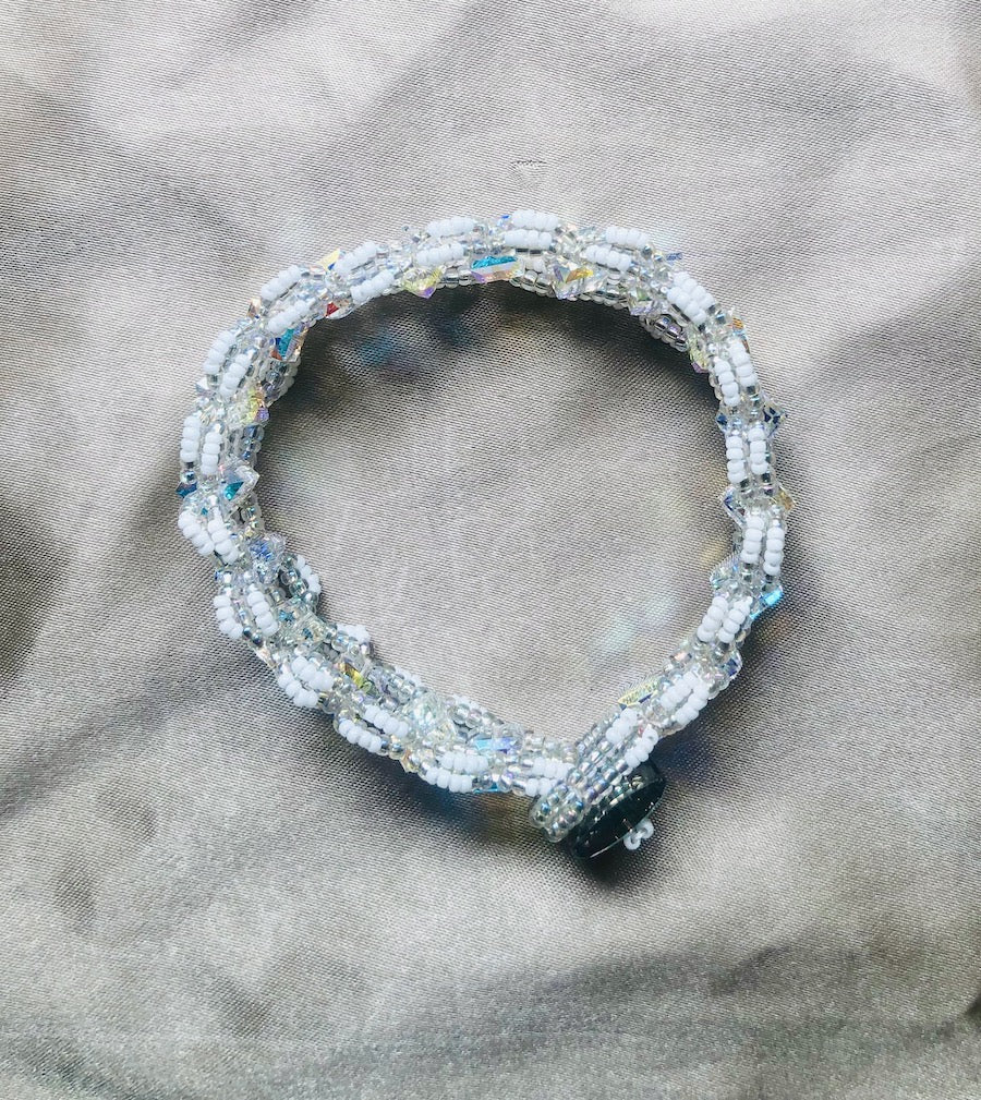 Swarovski Crystal Cubes Hand Stitched Bracelet with Swarovski Button-SugarJewlz Handmade Jewelry