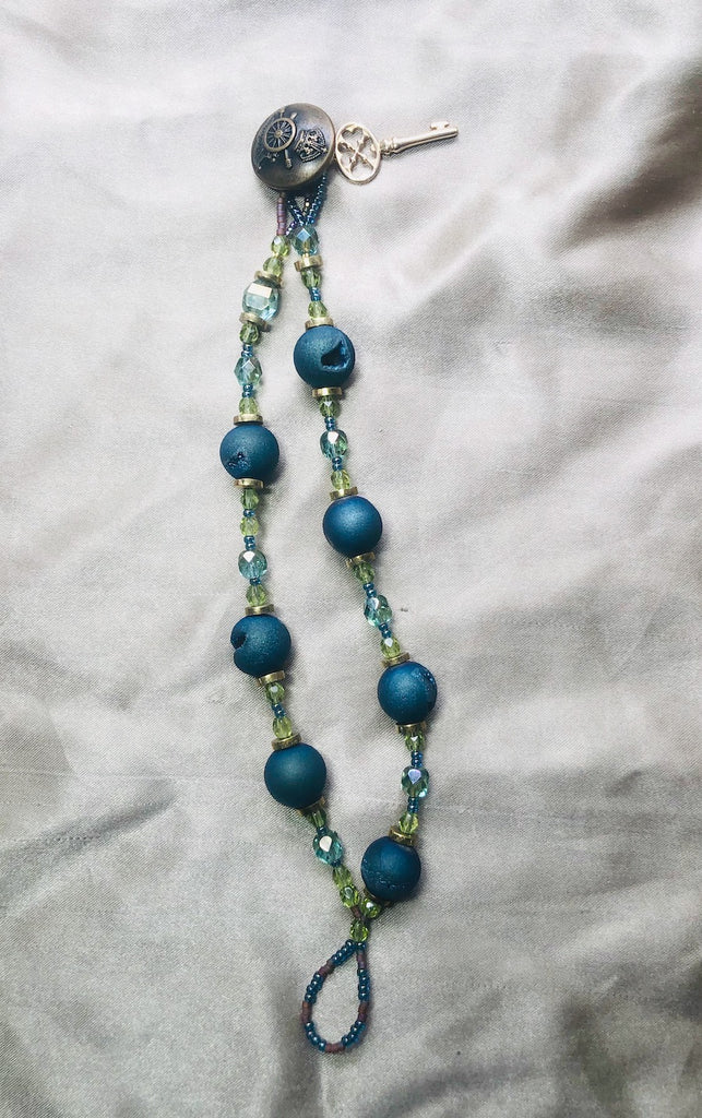Two Strand Blue Druzy Spheres with Key charm Bracelet-SugarJewlz Handmade Jewelry