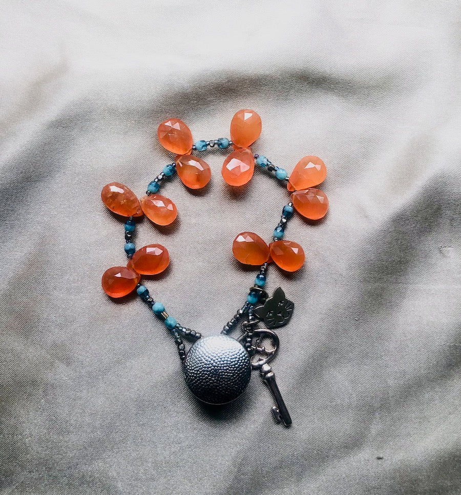 Carnelian with Glass and Charms Bracelet-SugarJewlz Handmade Jewelry