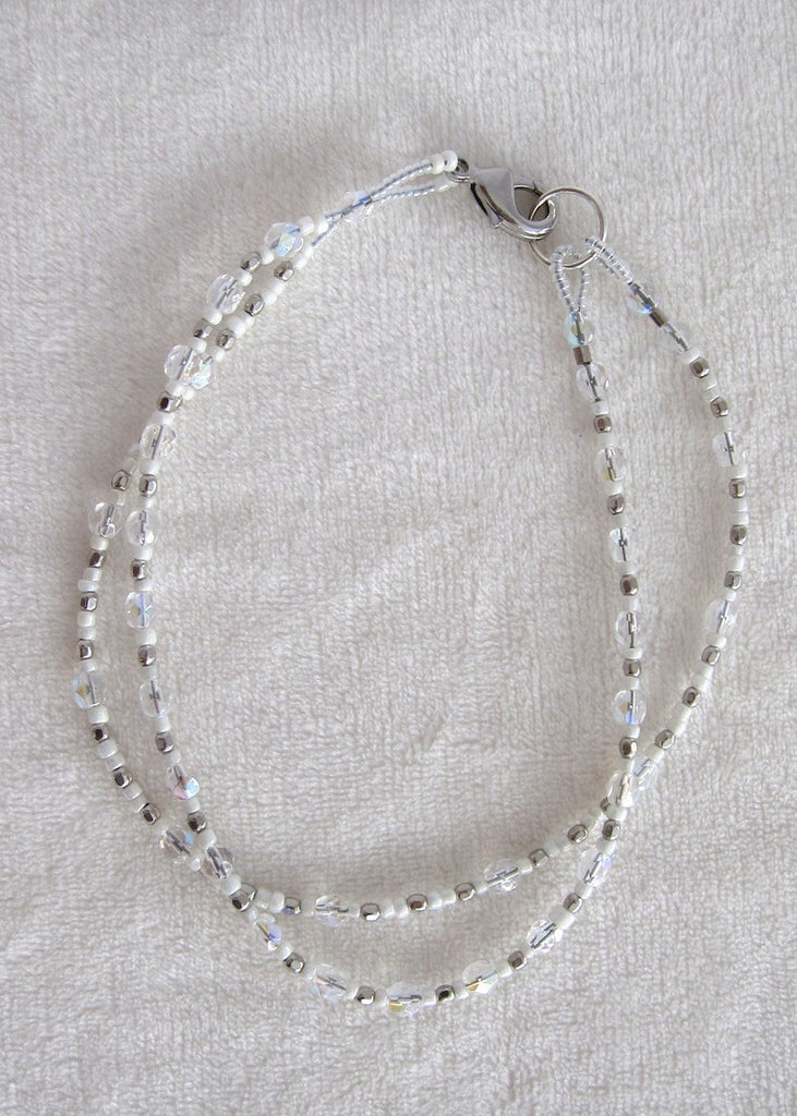 Clear and White Glass Bead Ankle Bracelet-SugarJewlz Handmade Jewelry