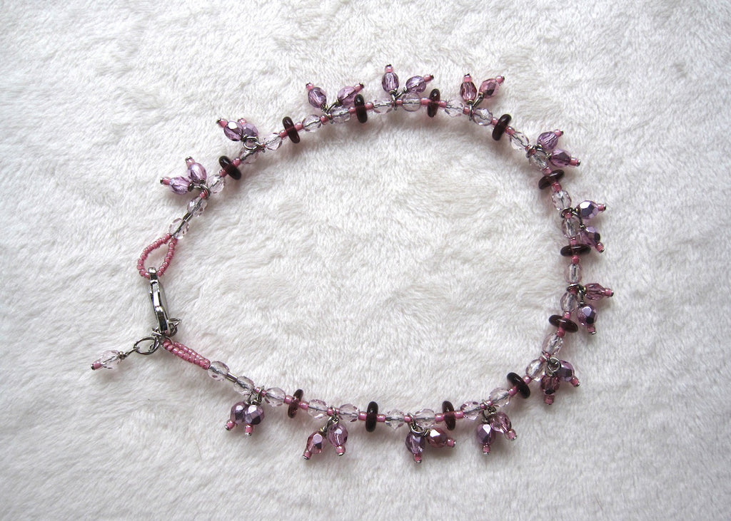 Pink Glass Dangles Ankle Bracelet-SugarJewlz Handmade Jewelry