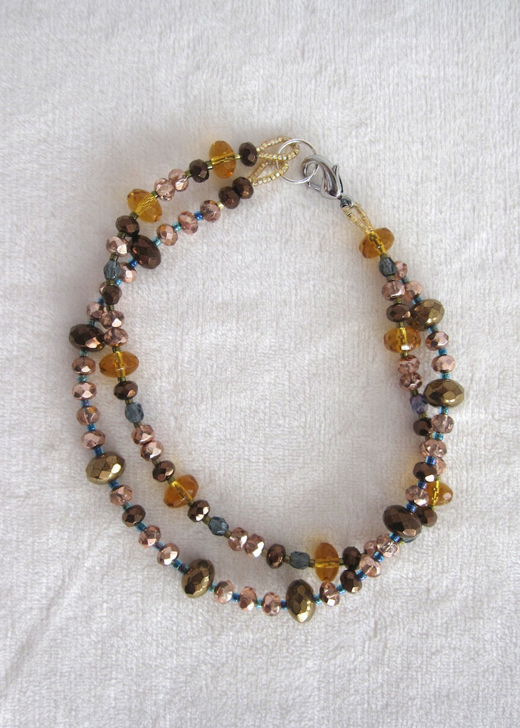 Bronze and Amber Double Strand Ankle Bracelet-SugarJewlz Handmade Jewelry