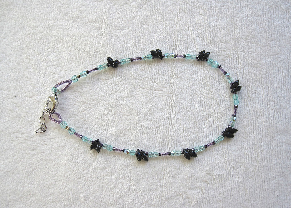 Black, Berry and Turquoise Ankle Bracelet-SugarJewlz Handmade Jewelry