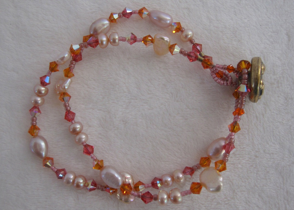 Double Strand Pearl and Swarovski Bracelet-SugarJewlz Handmade Jewelry