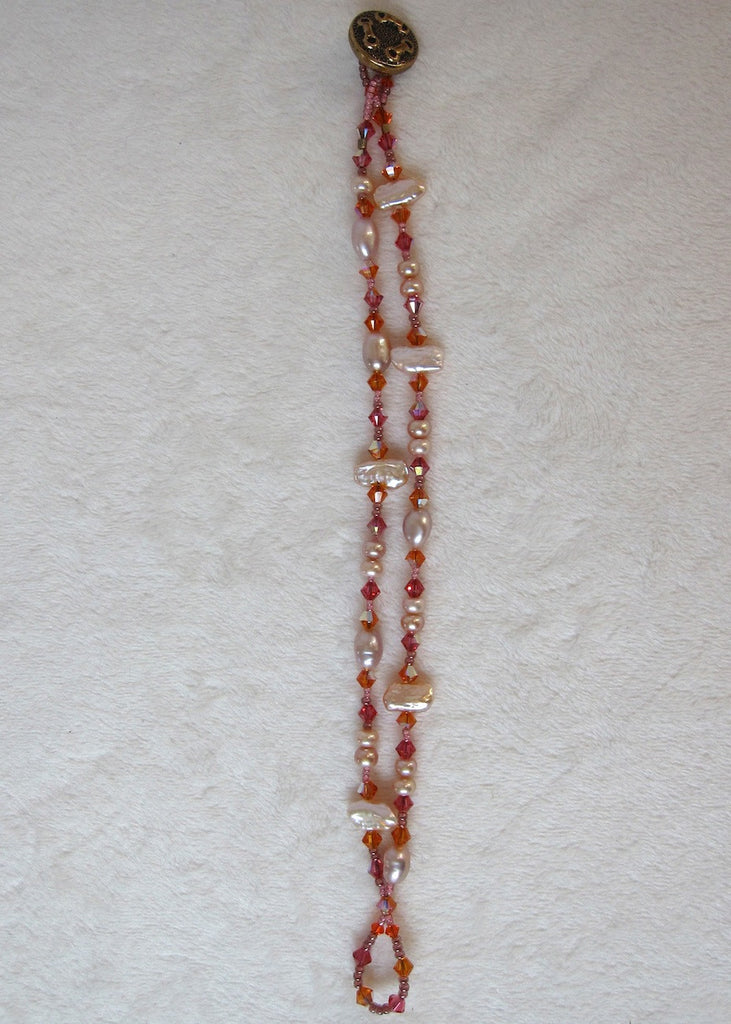 Double Strand Pearl and Swarovski Bracelet-SugarJewlz Handmade Jewelry