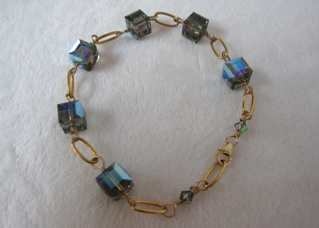 Black Diamond Swarovski Cube Bracelet-SugarJewlz Handmade Jewelry