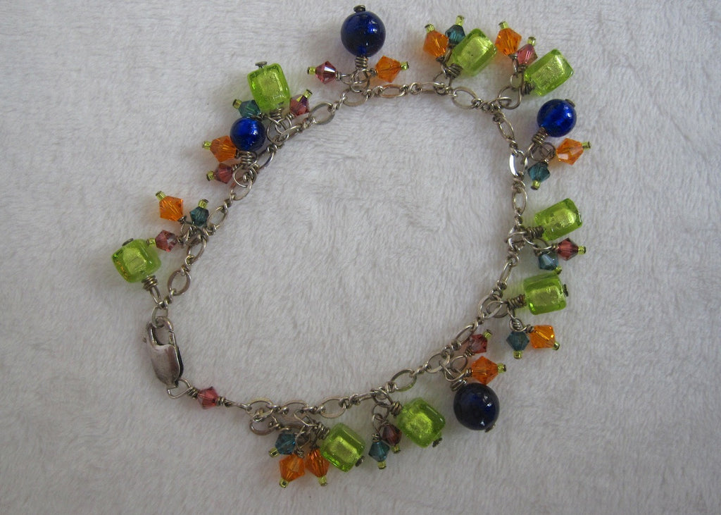Venetian Glass and Swarovski Crystal Charm Bracelet-SugarJewlz Handmade Jewelry