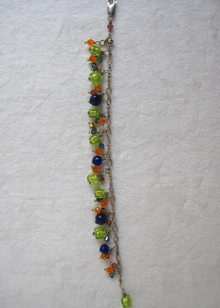 Venetian Glass and Swarovski Crystal Charm Bracelet-SugarJewlz Handmade Jewelry
