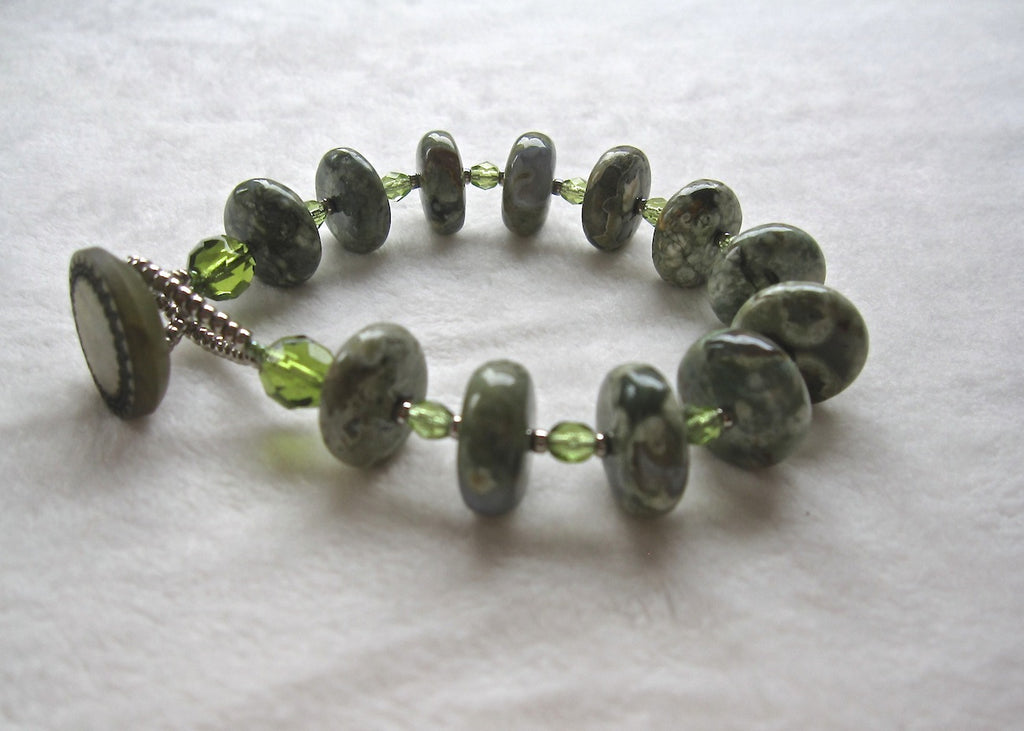 Green Agate Discs with Glass Bracelet-SugarJewlz Handmade Jewelry