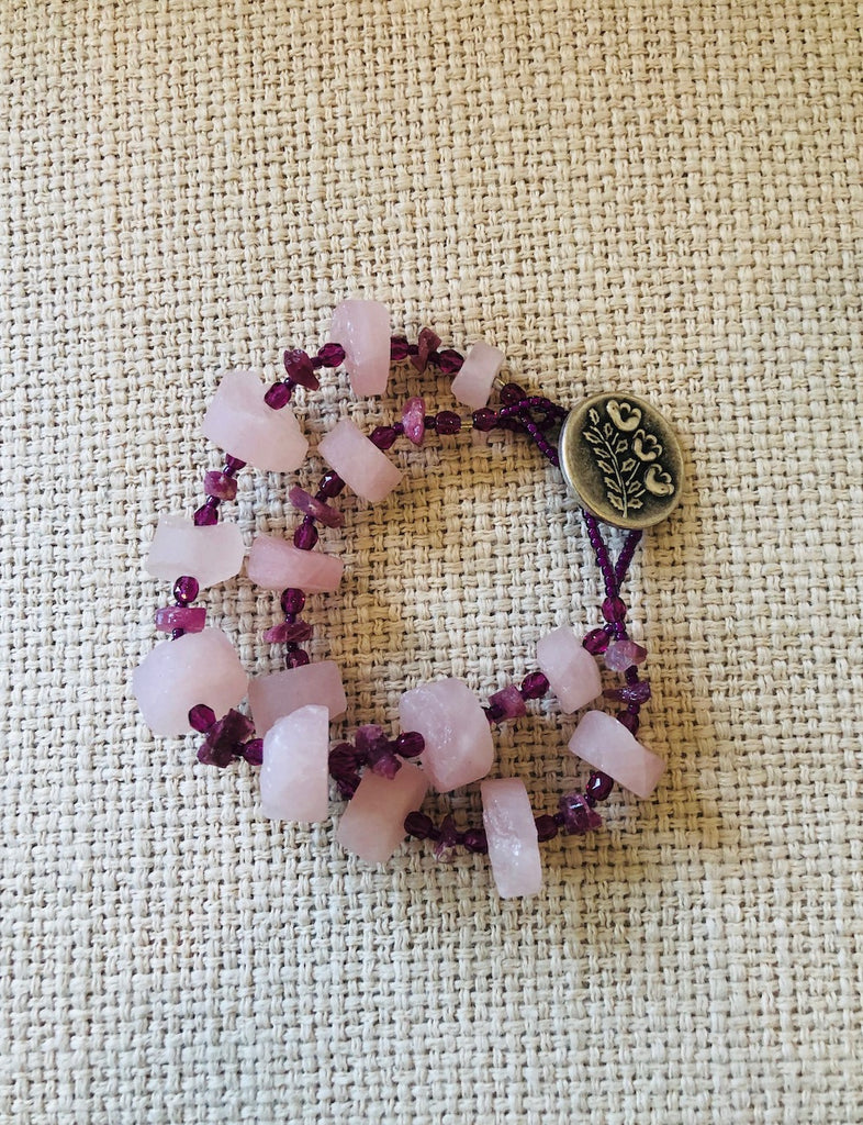 Rose Quartz and Tourmaline Double Strand Bracelet-SugarJewlz Handmade Jewelry