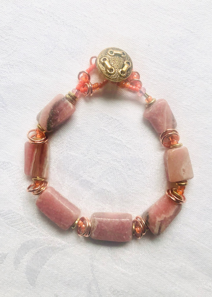 Rhodonite and Copper Rings Bracelet-SugarJewlz Handmade Jewelry