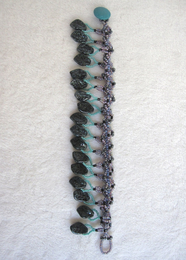 Hand Stitched Leaf Fringe Bracelet-SugarJewlz Handmade Jewelry