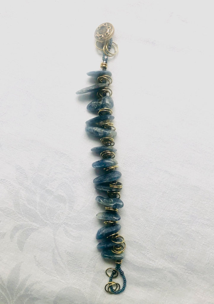 Blue Kyanite with Brass Rings Bracelet-SugarJewlz Handmade Jewelry