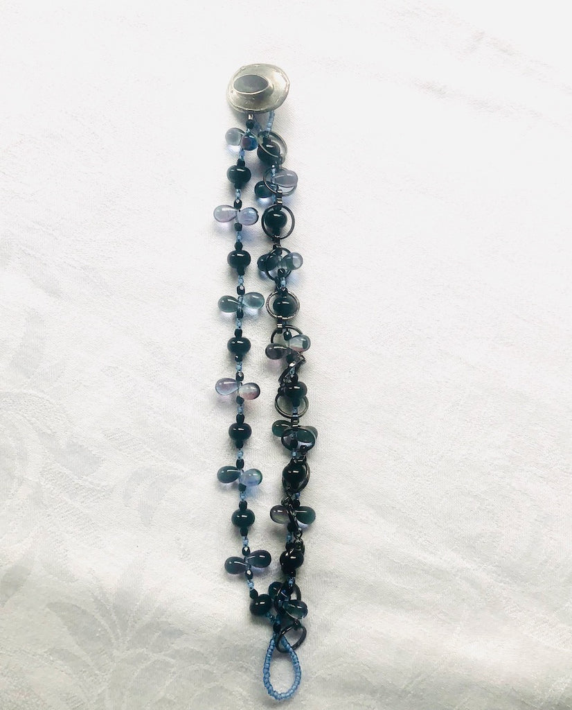 Two Strand Black and Blue Onyx and Glass Bracelet-SugarJewlz Handmade Jewelry