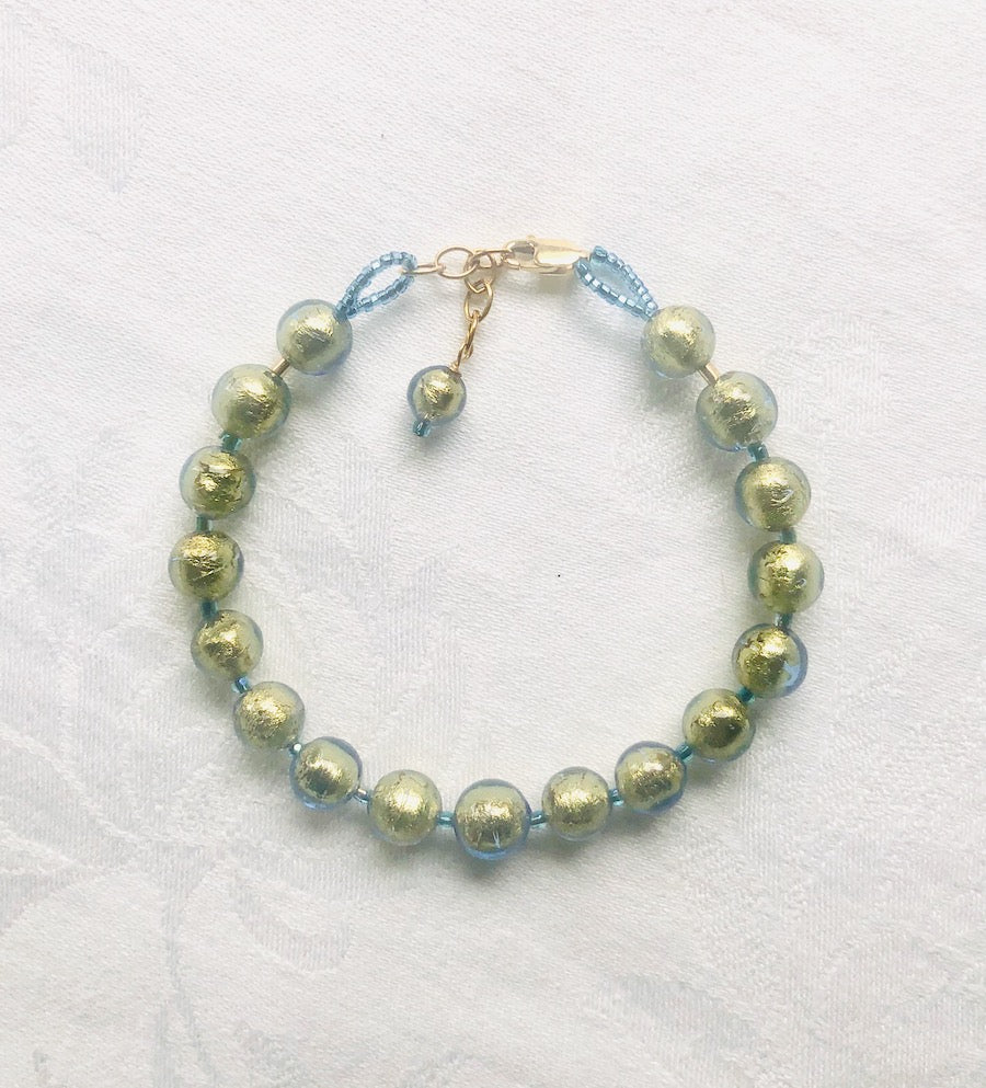 Blue with Gold Venetian Glass Bracelet-SugarJewlz Handmade Jewelry