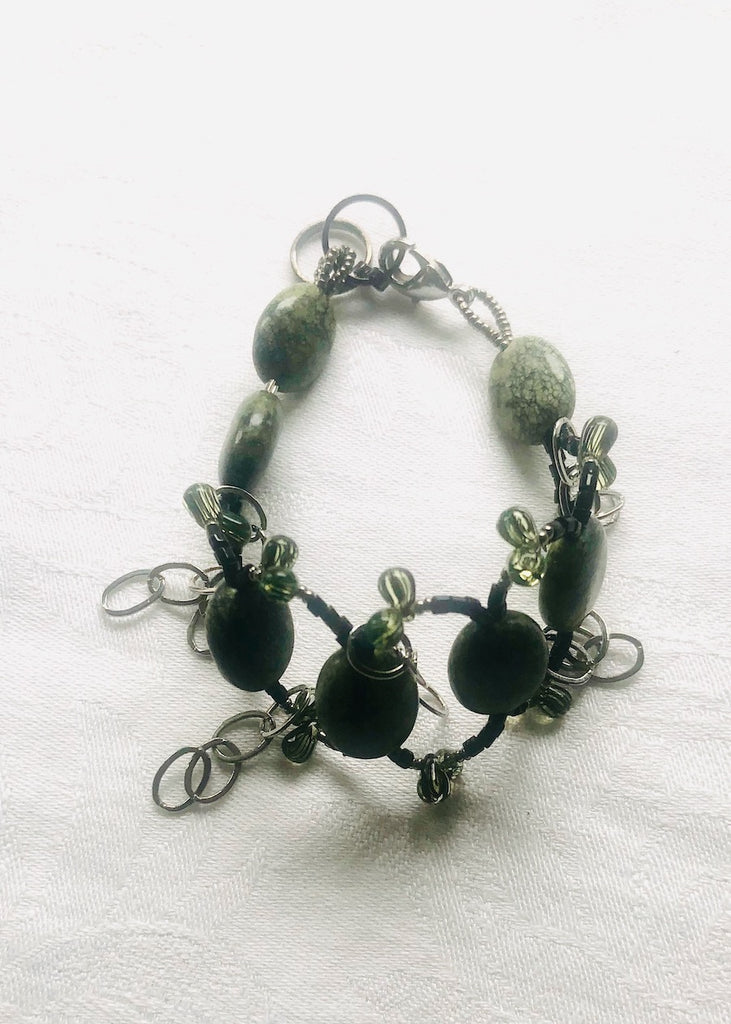 Green Agate Woven with Chain Bracelet-SugarJewlz Handmade Jewelry