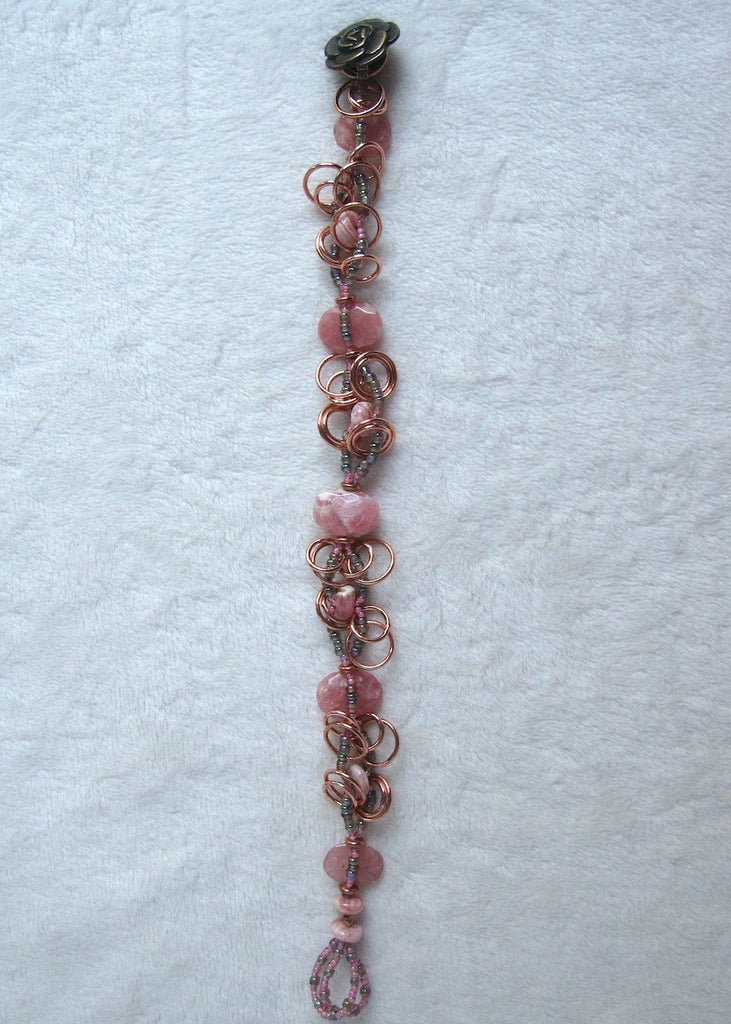 Rodocrosite with Copper Rings Bracelet-SugarJewlz Handmade Jewelry