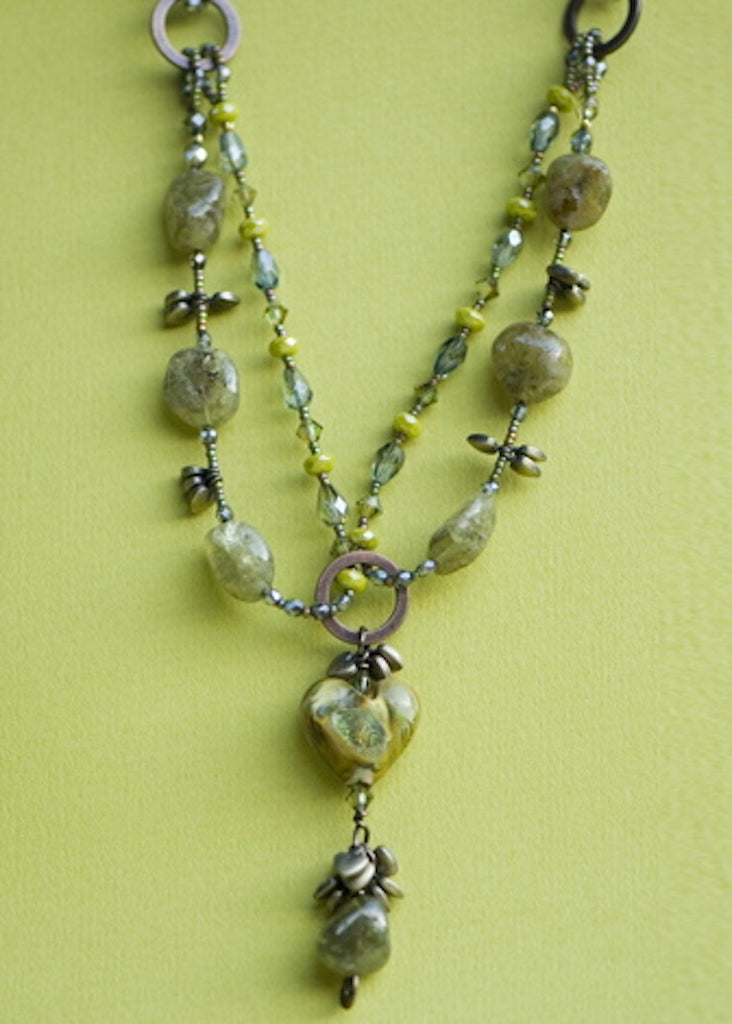 Handmade Glass Heart and Stone Necklace-SugarJewlz Handmade Jewelry