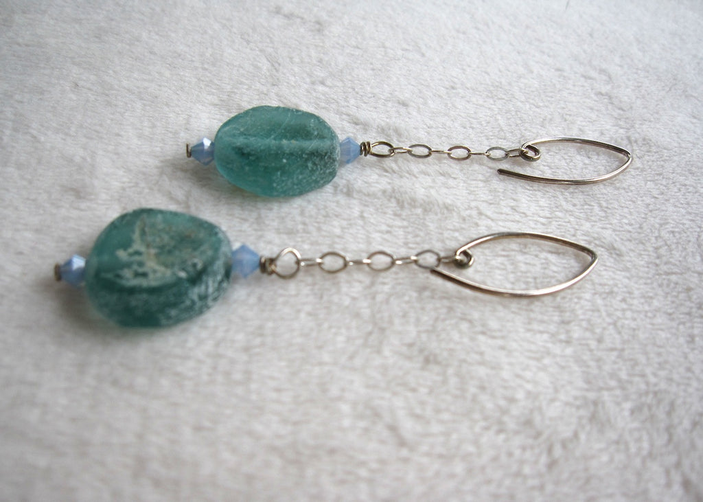 Roman Glass and Swarovski Crystal Earrings-SugarJewlz Handmade Jewelry