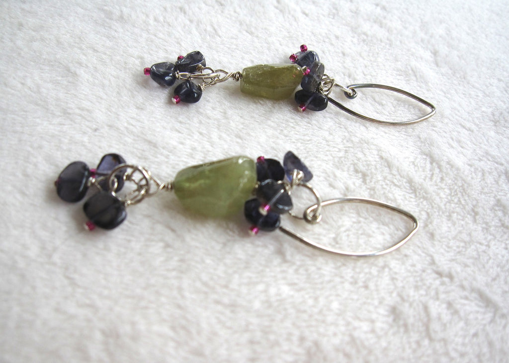 Green Garnet and Ioloite Earrings-SugarJewlz Handmade Jewelry